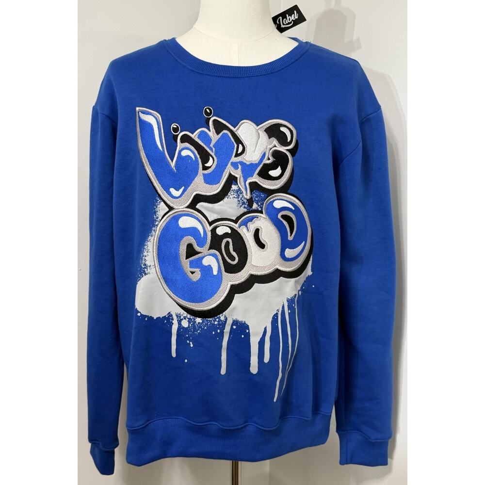 NEW Retro Label Pullover Sweatshirt RETRO LABEL LIVING GOOD CREWNECK Blue XXL